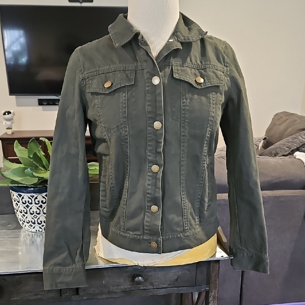 Olive Green Button-Front Utility Jacket